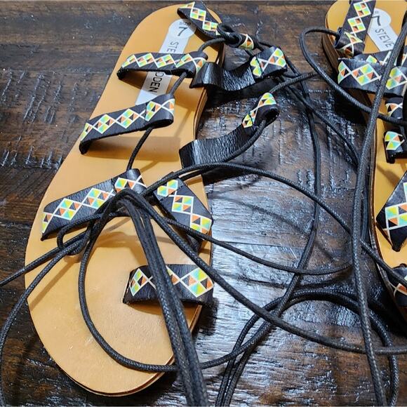 Steve Madden black geometric Boho Reeta Sandals leather gladiator size 7‎ - Picture 4 of 7